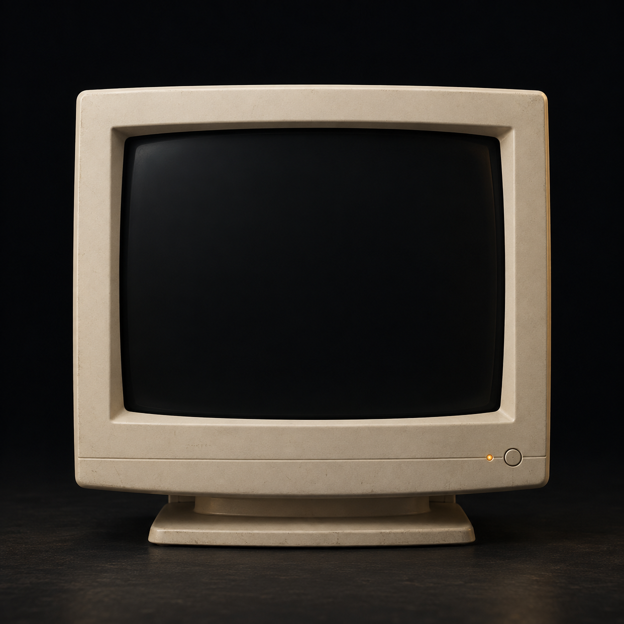 A warm ivory CRT monitor standing alone in darkness
